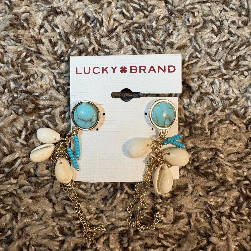 Lucky Brand Blue and Cream Dangle Earrings